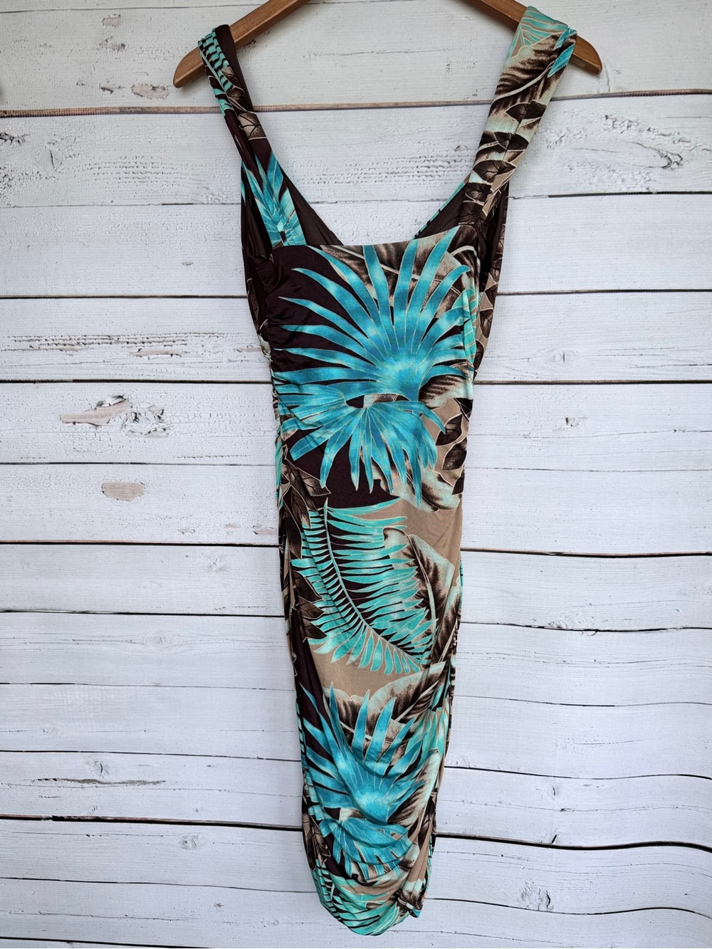 NWT Vintage Y2K Mary L. Couture Tropical Palm Leaf Ruched Dress - Size 8 - Picture 5 of 6